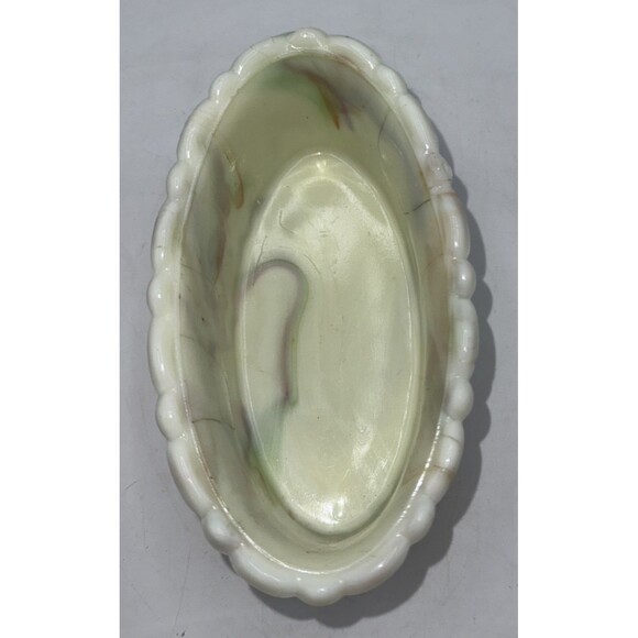 Vintage Akro Agate Marbleized Slag Glass Planter Orange Cream Green Glows 6” - Picture 8 of 16